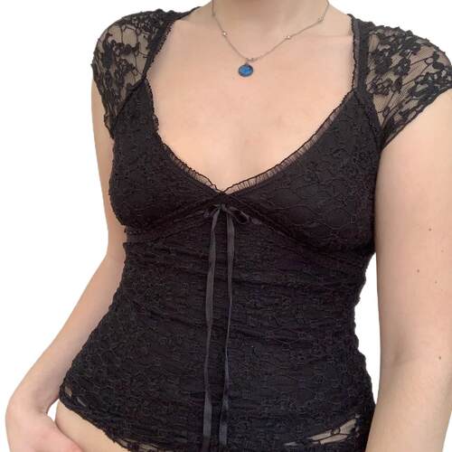 Type pullover short lace top, double-layer low bracket