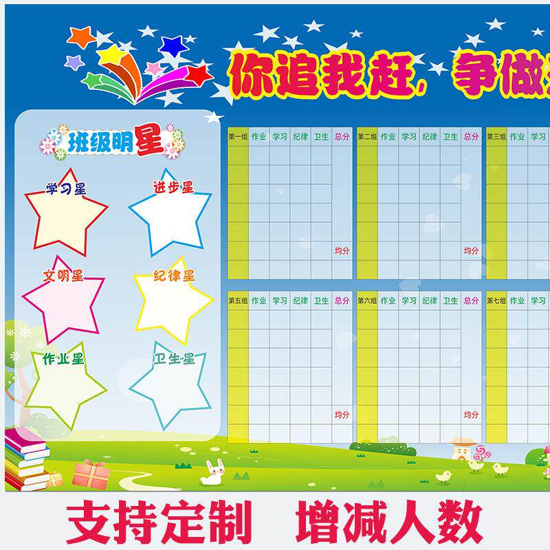 争做班级小明星每周之星表现榜教室学习小组评比栏管理神器横板