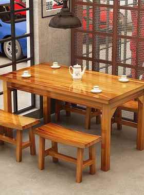 饭店桌组合实木馆快餐FLM桌椅椅小吃烤烧店面馆桌椅大排档早餐碳