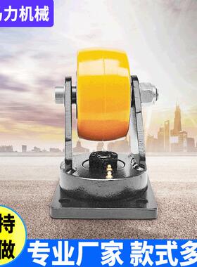 知马力ZMaLi重型聚氨酯万向脚轮机械刹车脚轮平板车橙色轮