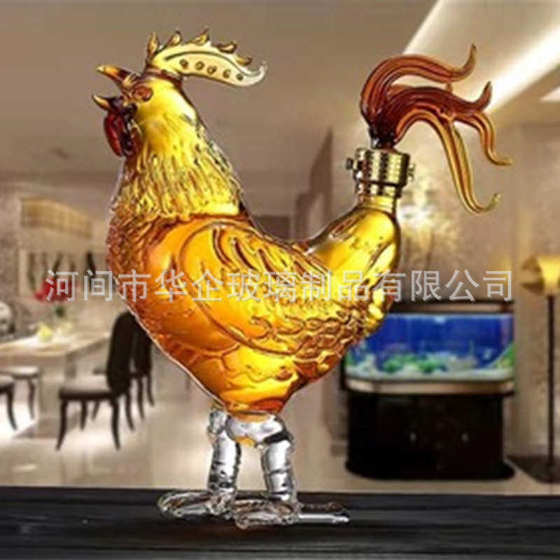 十二生肖大公鸡造型玻璃工艺酒瓶 创意动物玻璃酒瓶异形酒瓶批发