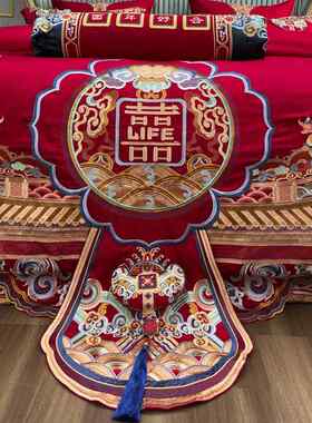 九家喜狐婚庆纺棉布四件套H1139新房置红色龙凤刺绣十件套婚房棉