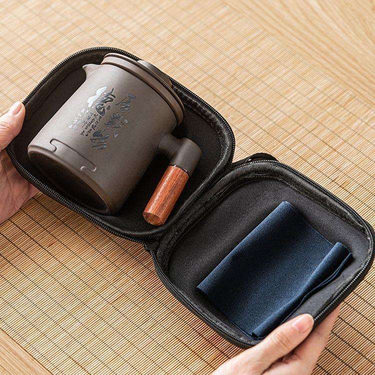 紫砂快客杯一壶四杯旅行茶具套装便携式旅游户外泡茶随身防烫茶器