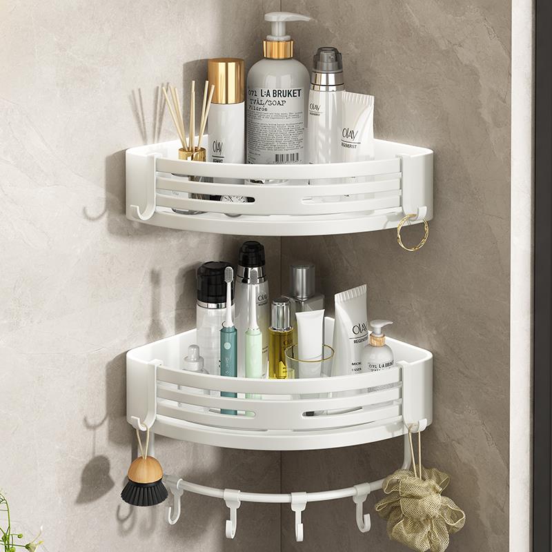 A6T白色卫生间浴淋室物架免打ZPK孔厕所置浴房洗手收间墙壁挂三角