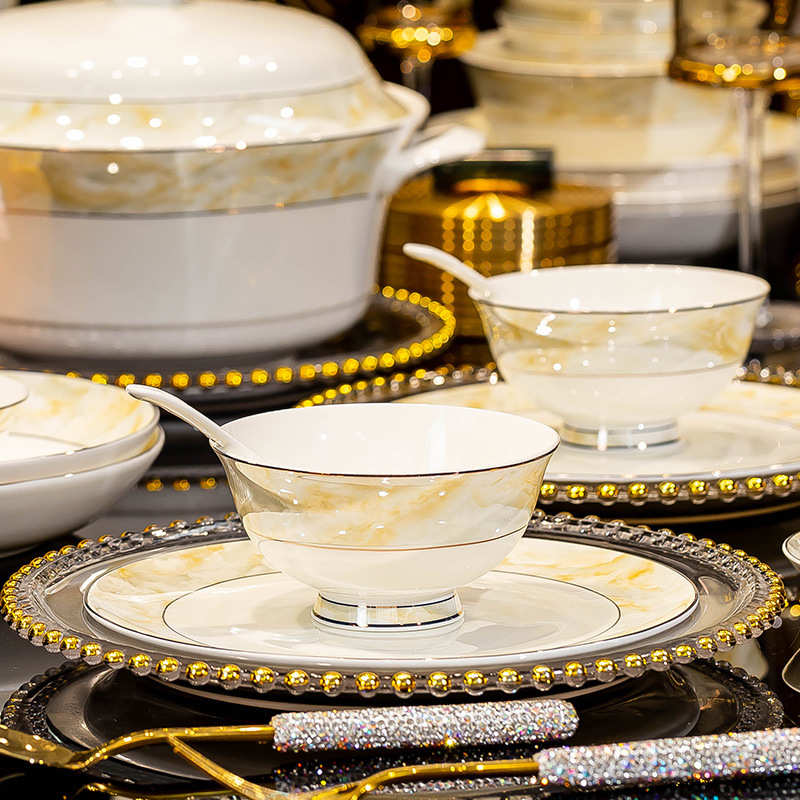 新中式碗盘碗碟套装家用2024新款景德镇陶瓷轻奢好看的饭碗餐具碗