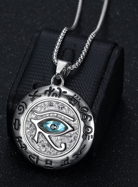 欧美复古古埃及荷鲁斯之眼吊坠饰品钛钢镀金抹黑鹰头神眼吊坠项链