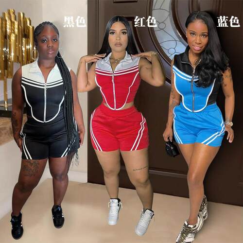 Set of two lapel sleeveless top with shorts for women's