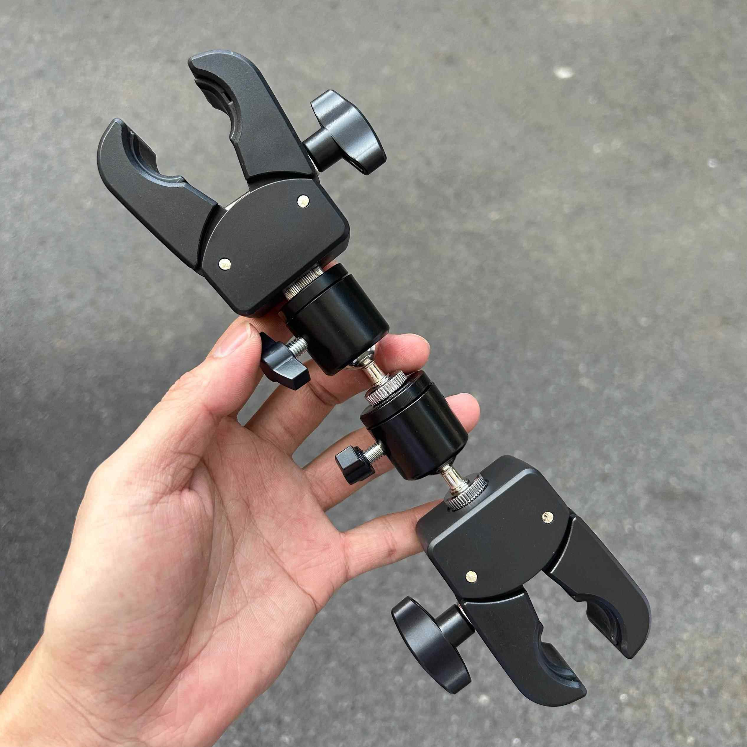 双头加厚钳夹单车摩托车自拍杆手机支架通用旋转直播灯夹手电筒夹