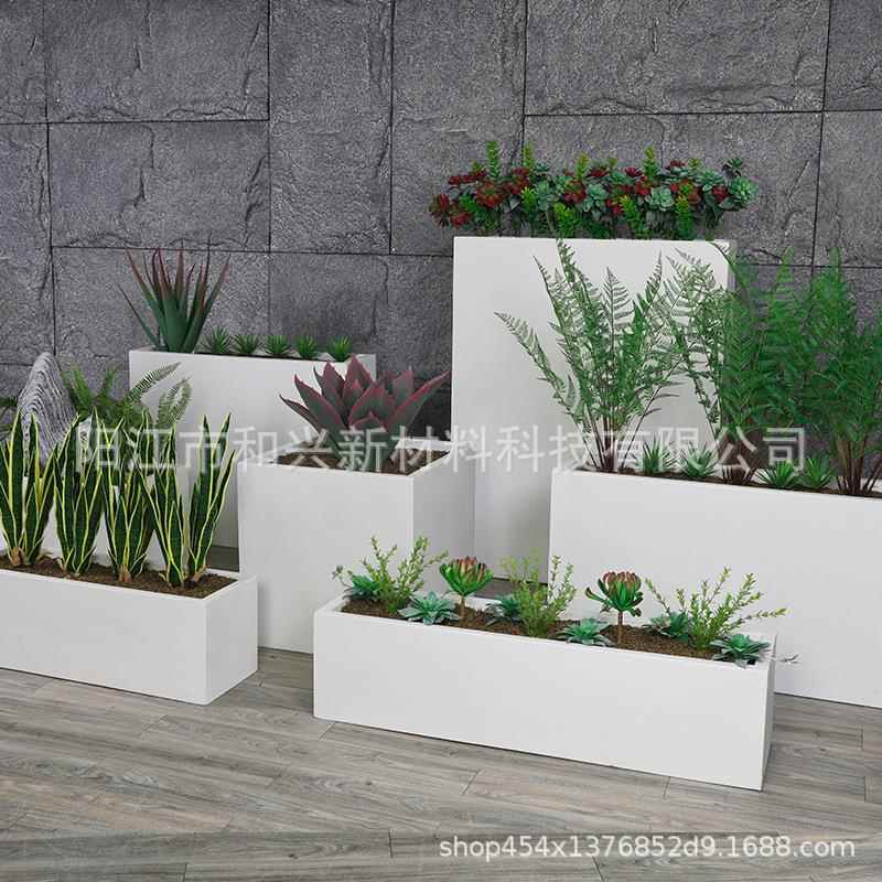 厂家阳336户外简约长方形泥花箱台室内绿盆栽植水大号玻璃钢花盆