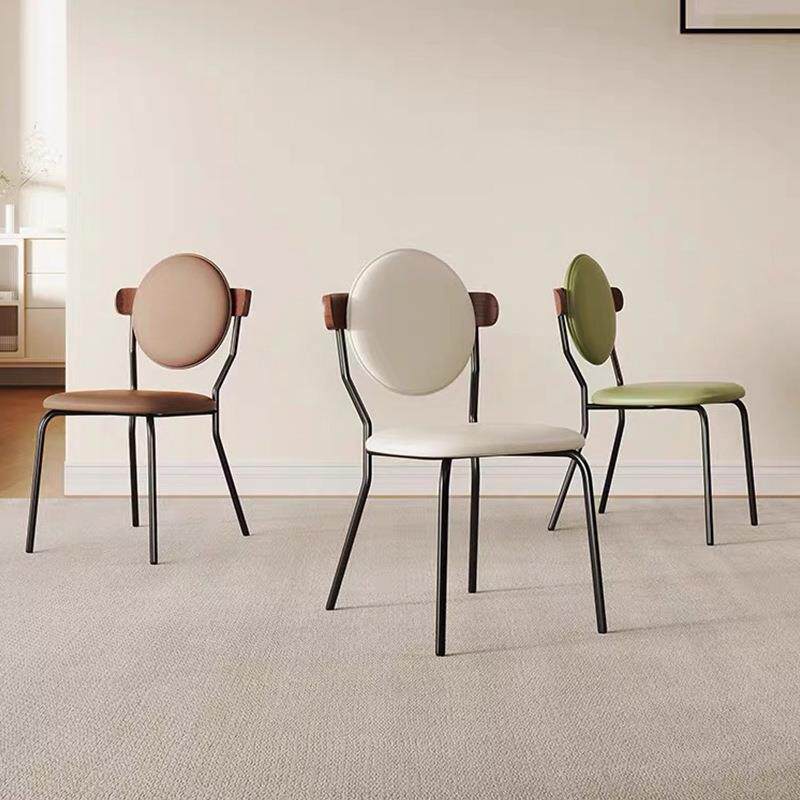 法式中古餐椅家用实木靠背复古北欧设计师极简椅子金属皮革混搭