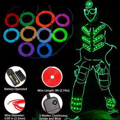 Flexible Neon Light Glow EL Wire Rope Cable LED Lights For