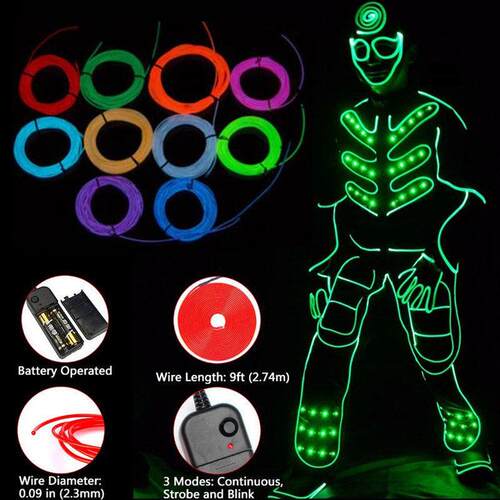 Flexible Neon Light Glow EL Wire Rope Cable LED Lights For