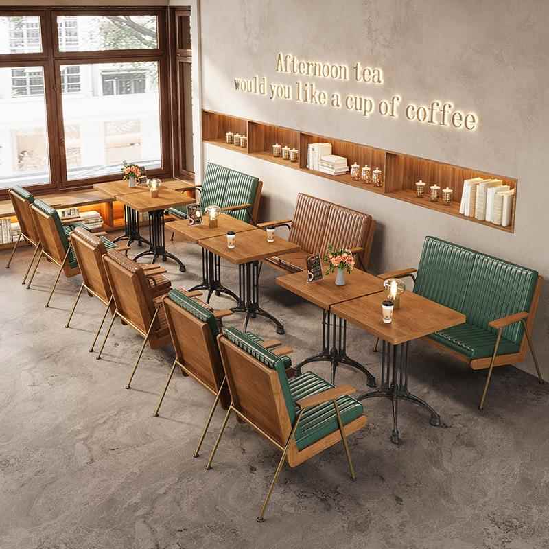 书吧区接待皮沙发复古铁艺餐饮卡座美式咖啡馆奶茶店双人沙发桌椅