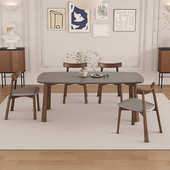 简约岩灰色诺中餐桌岩实木家用光餐桌板哑板小户型古风依现代