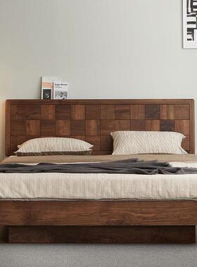 北美胡CH-20257桃木实木床压高黑箱人床1.8米双气床复古主卧箱体