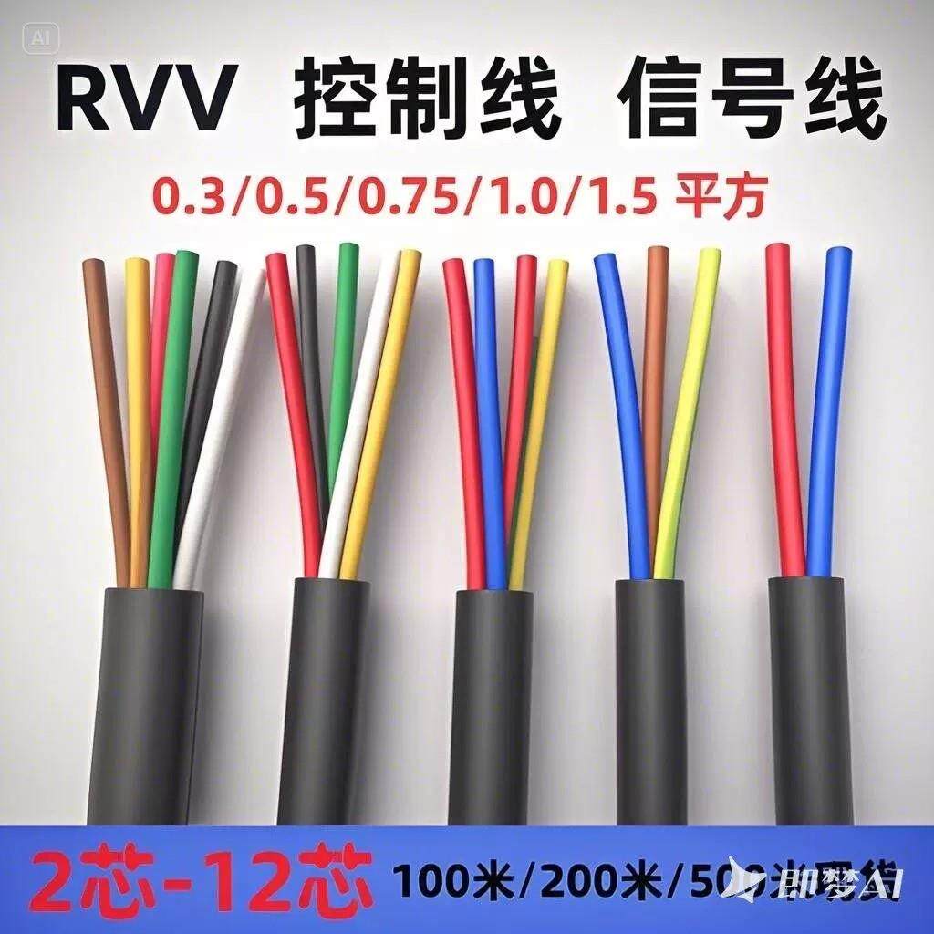 国标RVV多芯控制线电缆讯号线3456781012芯 0.75 1平方阻燃电源线