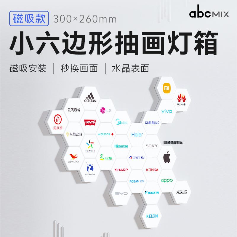 小六边形插画灯箱磁吸安装免钻孔低功耗亚克力发光广告展示