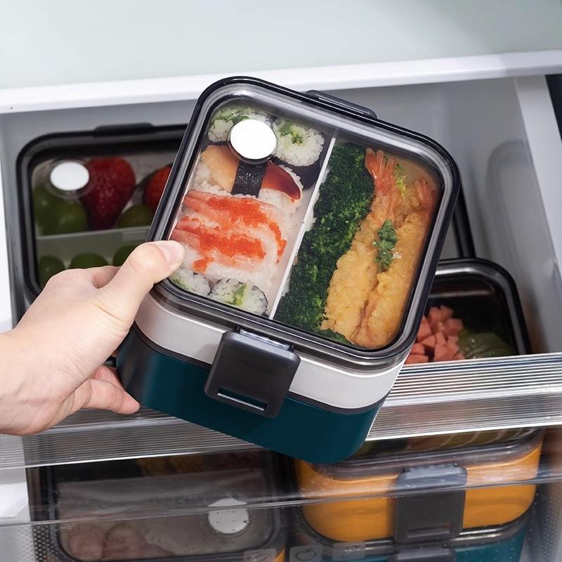 塑料饭盒食品级可微波炉加热餐盒上班族学生便当盒双层分格带餐具