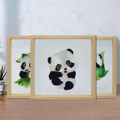 大熊猫蜀绣双面绣摆件手工艺品panda画框中国民俗风成都礼物包邮