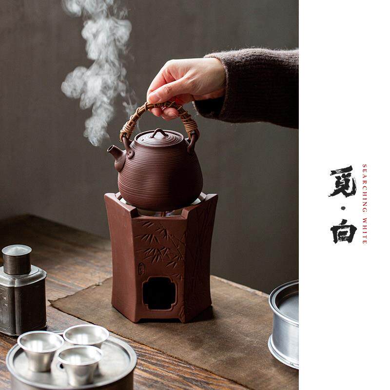 觅白红泥炭炉砂铫手工提梁壶煮茶围炉火工夫跳盖藤编原矿紫泥潮州