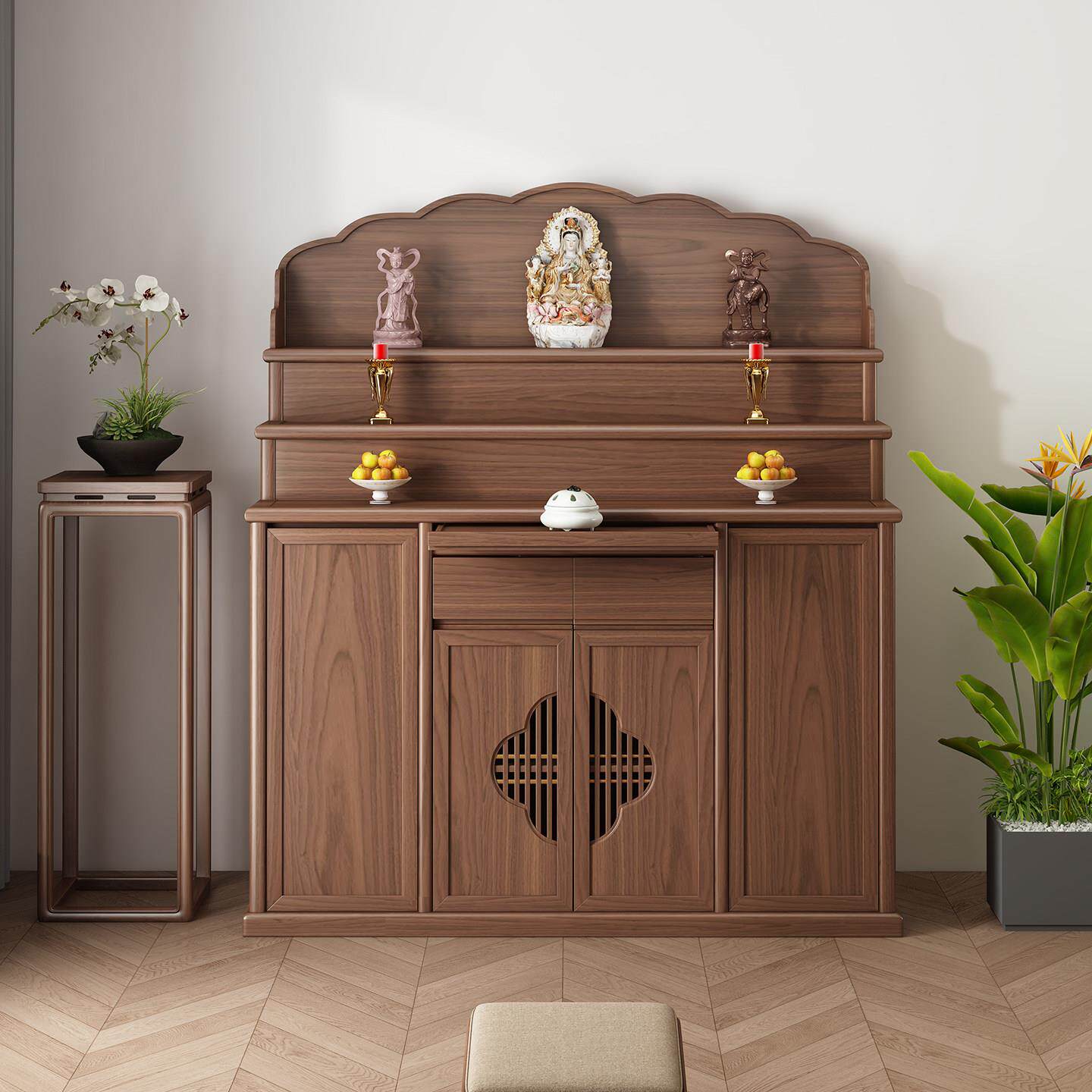 新中式简约供桌香案家用实木神台柜三层佛桌阶梯供台黑胡桃木佛柜