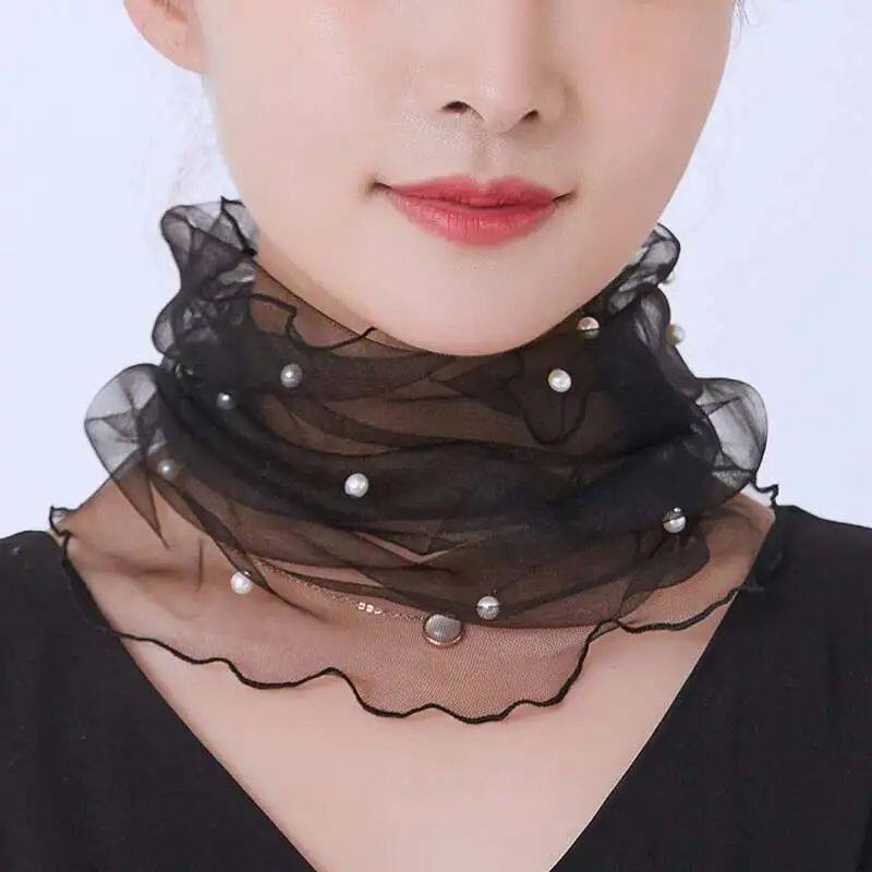 百变护颈椎蕾丝脖套小围脖女薄款防晒纱巾面纱头巾百搭春夏季丝巾