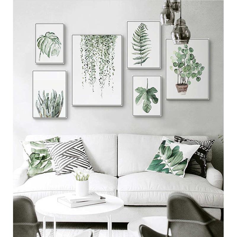 北欧风格绿植装饰画客厅照片墙组合植物盆栽壁画简约清新卧室挂画图片