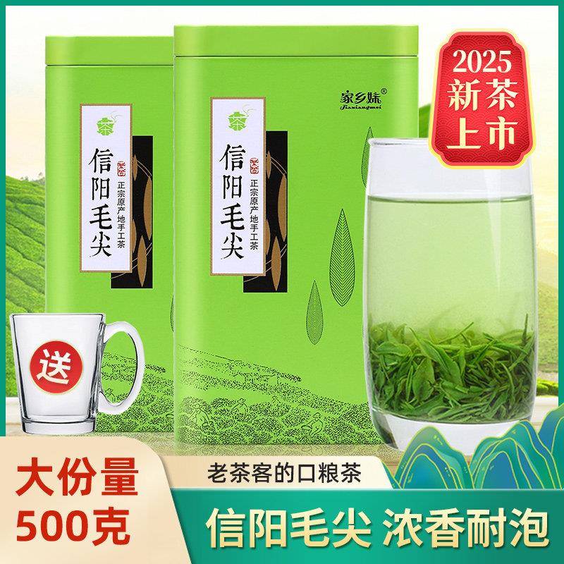 家乡妹2025新茶叶信阳毛尖绿茶高山雨前春茶浓香型手工大叶茶500g