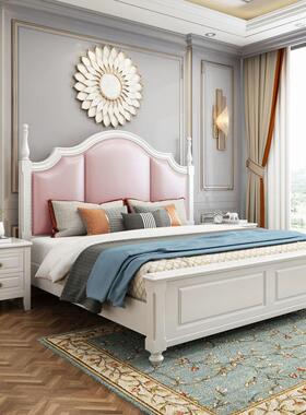 美式实木床1卧.8式米轻奢双床主1.5M欧公人主床白色简约储物XQQ婚