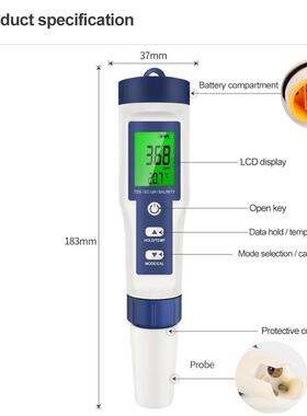 5 in 1 EC TDS Salinity Temperature pH Meter Water Quality Te