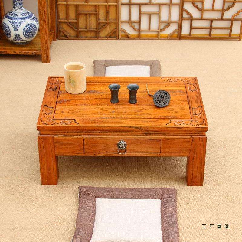 日式仿古榻榻米茶几实木飘窗桌老榆木炕桌禅意矮桌简约阳台小桌子