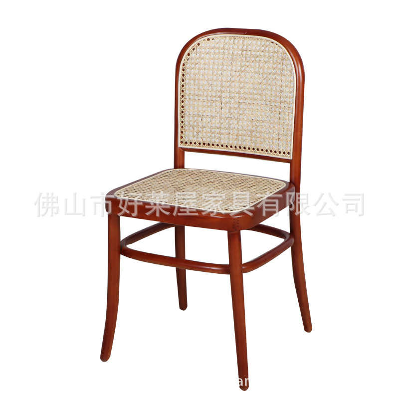 藤编餐椅实木椅子靠背椅家用新中式中古椅网红索耐特民宿酒店复古
