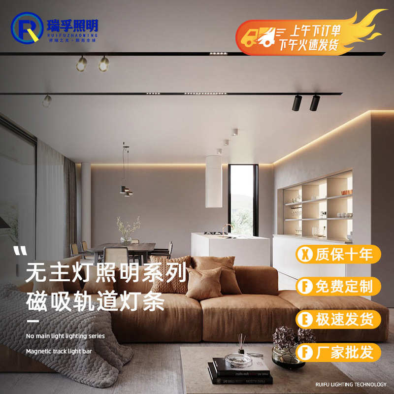 吸灯客厅轨道智能家用灯48v灯嵌入式磁明装轨道led吊灯条射灯无主