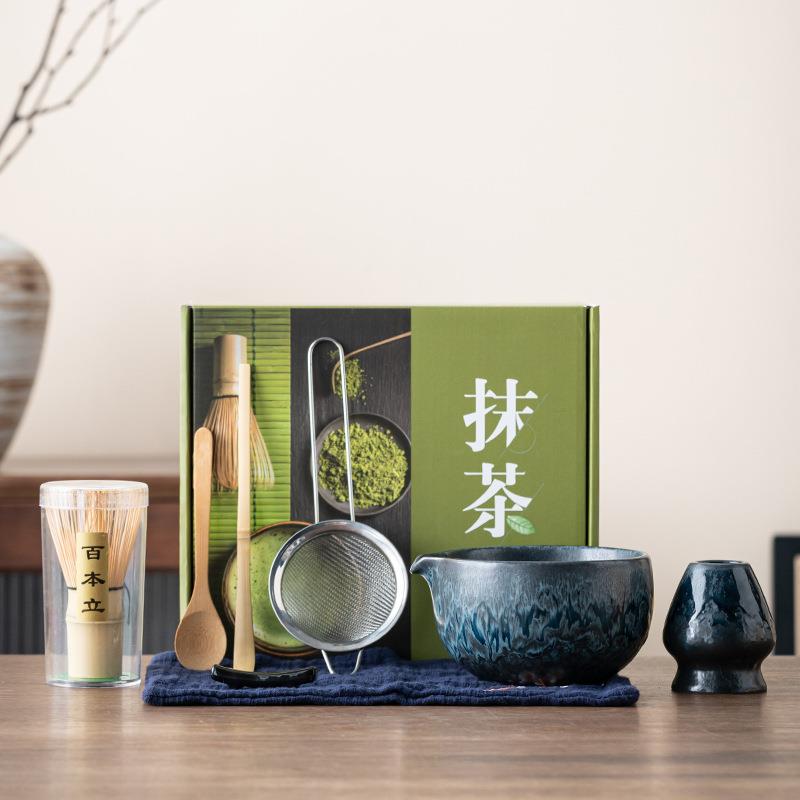 日式靛蓝窑变抹茶套组抹茶抹茶碗茶筅立窑变釉日韩茶汤碗瓷器