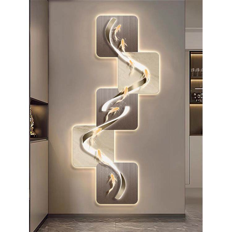 简约现代九鱼图玄关装饰画高级led氛围灯画轻奢走廊过道抽象挂画,家居饰品,油画,淘宝优惠券,粉丝福利购,淘宝优惠卷