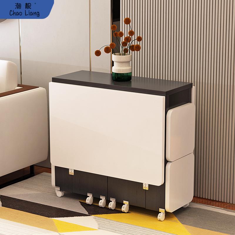 家用折叠餐桌可移动伸缩长方形简易小户型多功能桌椅组合吃饭桌子