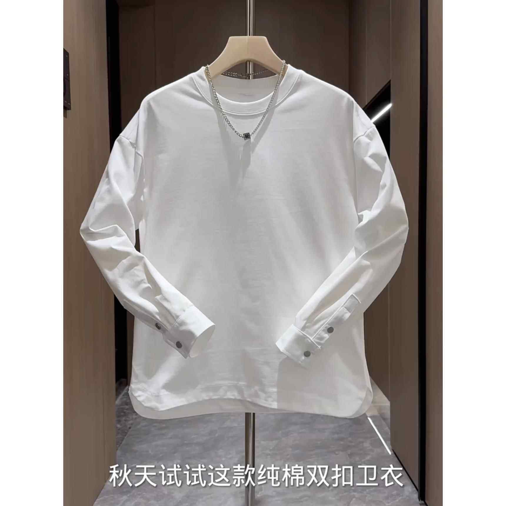 长袖t恤男春秋季韩版潮流宽松套头开衩衬衫百搭圆领休闲运动上衣
