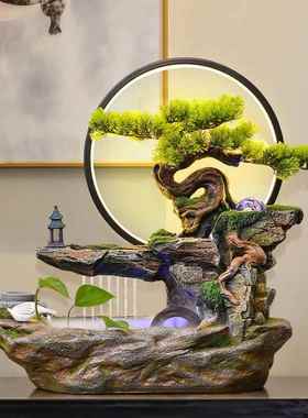 风水轮招财高山流水喷泉水车景观生财办公室假山水景循环水摆件