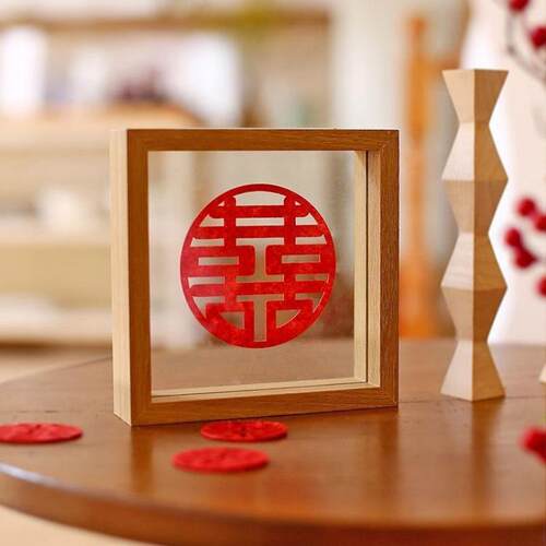 婚宴摆件中式喜字透明相框摆台结婚相框订婚喜木双面透明玻璃相框