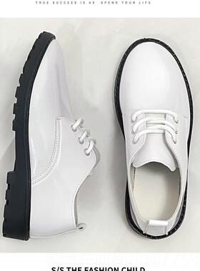 高档男伦童皮鞋仪黑色软中大童校园演出儿童英底风礼舞台黑白款表