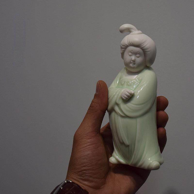 陶瓷古典仕女摆件玄关禅意家居饰品客厅书房香插插香座手作白瓷