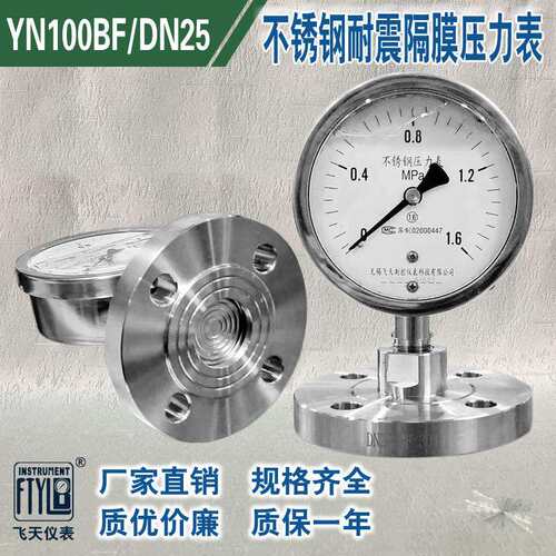 厂家直销YN100BF/MF/DN25耐震不锈钢法兰式隔膜压力表