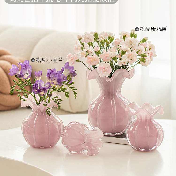 花瓶摆件客厅插花玻璃琉璃感粉色餐桌玄关法式拍摄摆件影视布置,居家日用,其它,淘宝优惠券,粉丝福利购,淘宝优惠卷