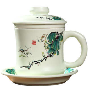 景德镇茶杯陶瓷过滤泡茶大号杯子套装 家用水杯带盖办公室大茶杯