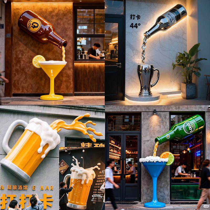 户外酒杯背景墙壁饰雕塑 酒吧KTV酒馆门口打卡落地门头装饰摆件