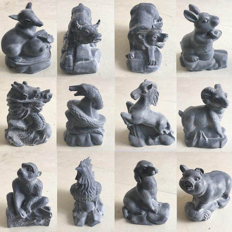 蓝石十二生肖石雕饰品鼠牛虎兔龙蛇马羊猴鸡狗猪天然石雕十二生肖