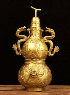 黄铜龙纹葫芦双龙葫芦龙耳葫芦开盖葫芦家居工艺品摆件