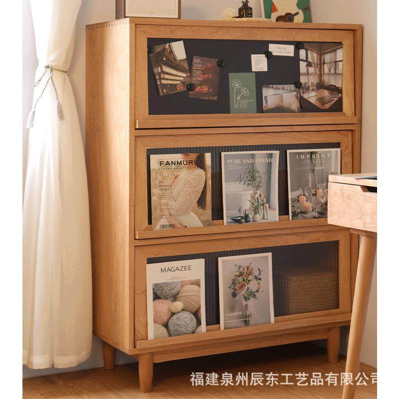 日式简约杂志柜小户型多功能储物玻璃门书架餐厅多层收纳展示柜