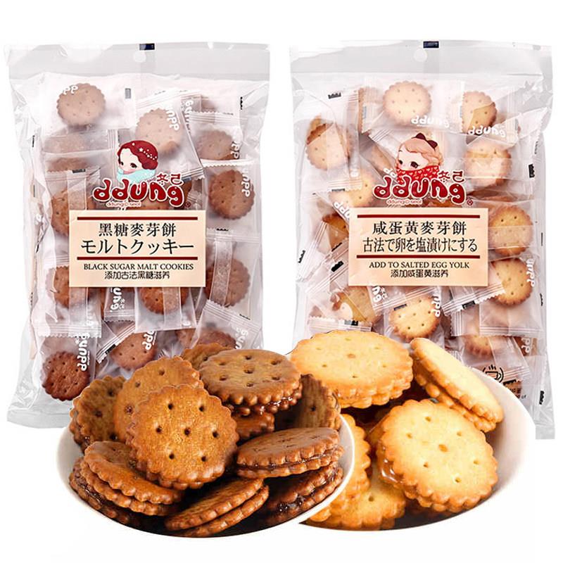 焦糖夹心饼干韩国冬己黑糖麦芽饼干106g*6包咸蛋黄夹心网红