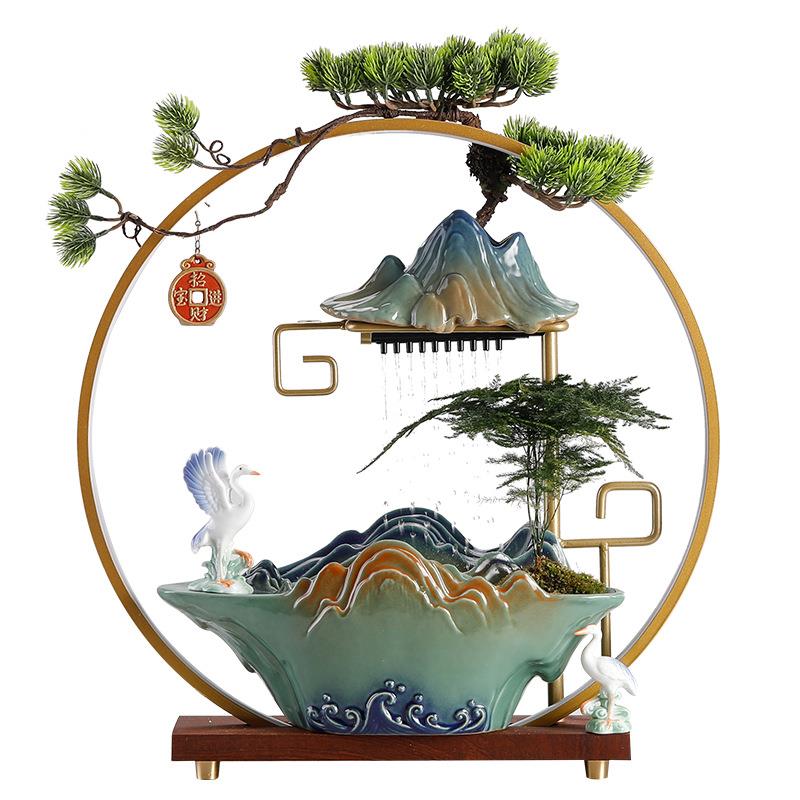 摆件循环水招财流水创意家居灯圈倒流香客厅桌面办公室开业礼品